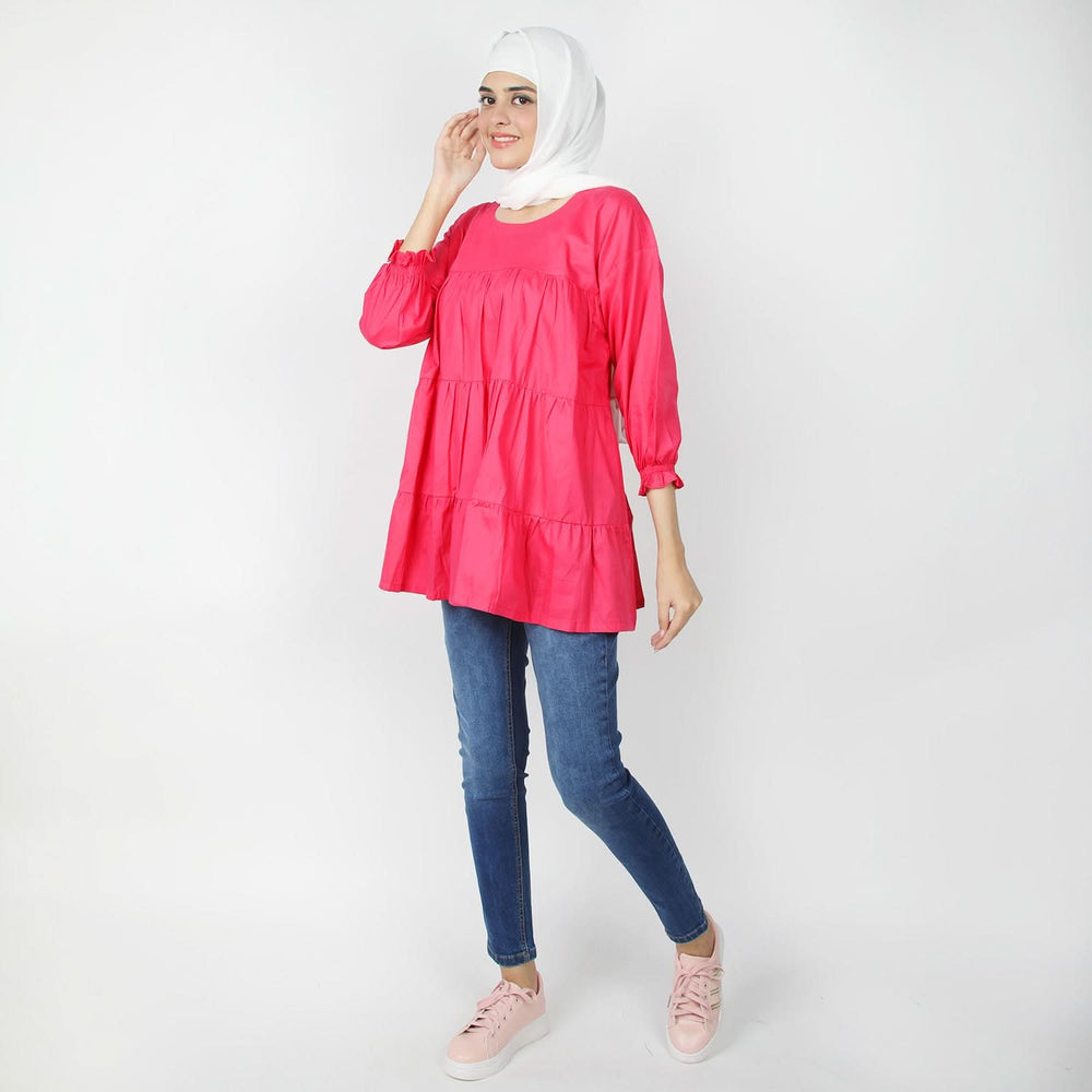 Women's Check Frill Top - Dark Pink, Women T-Shirts & Tops, Chase Value, Chase Value
