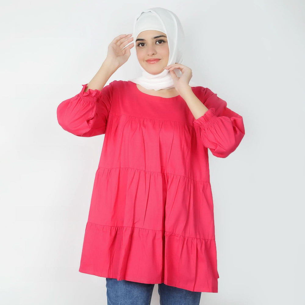 Women's Check Frill Top - Dark Pink, Women T-Shirts & Tops, Chase Value, Chase Value