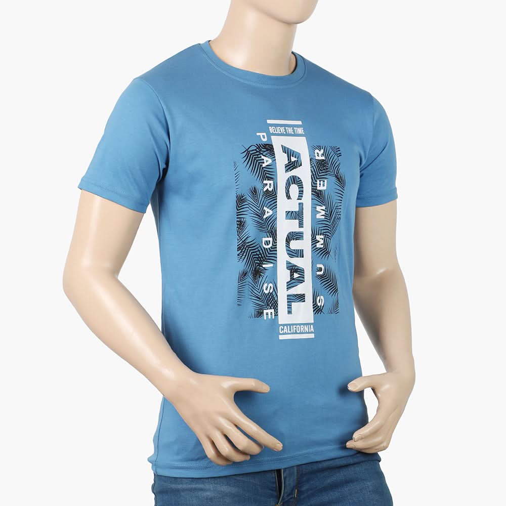 Men's Half Sleeves Round Neck Printed T-Shirt - Sky Blue, Men's T-Shirts & Polos, Chase Value, Chase Value