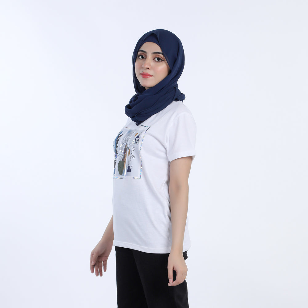 Women's Half Sleeves T-shirt - White, Women T-Shirts & Tops, Chase Value, Chase Value