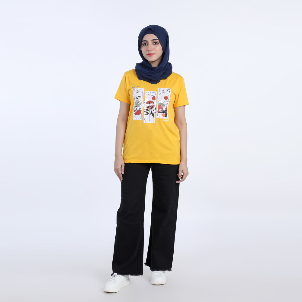 Women's Half Sleeves T-shirt - Mustard, Women T-Shirts & Tops, Chase Value, Chase Value