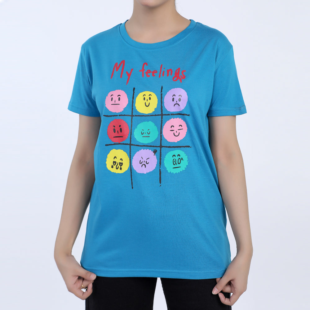 Women's Half Sleeves Printed T-shirt - Blue, Women T-Shirts & Tops, Chase Value, Chase Value