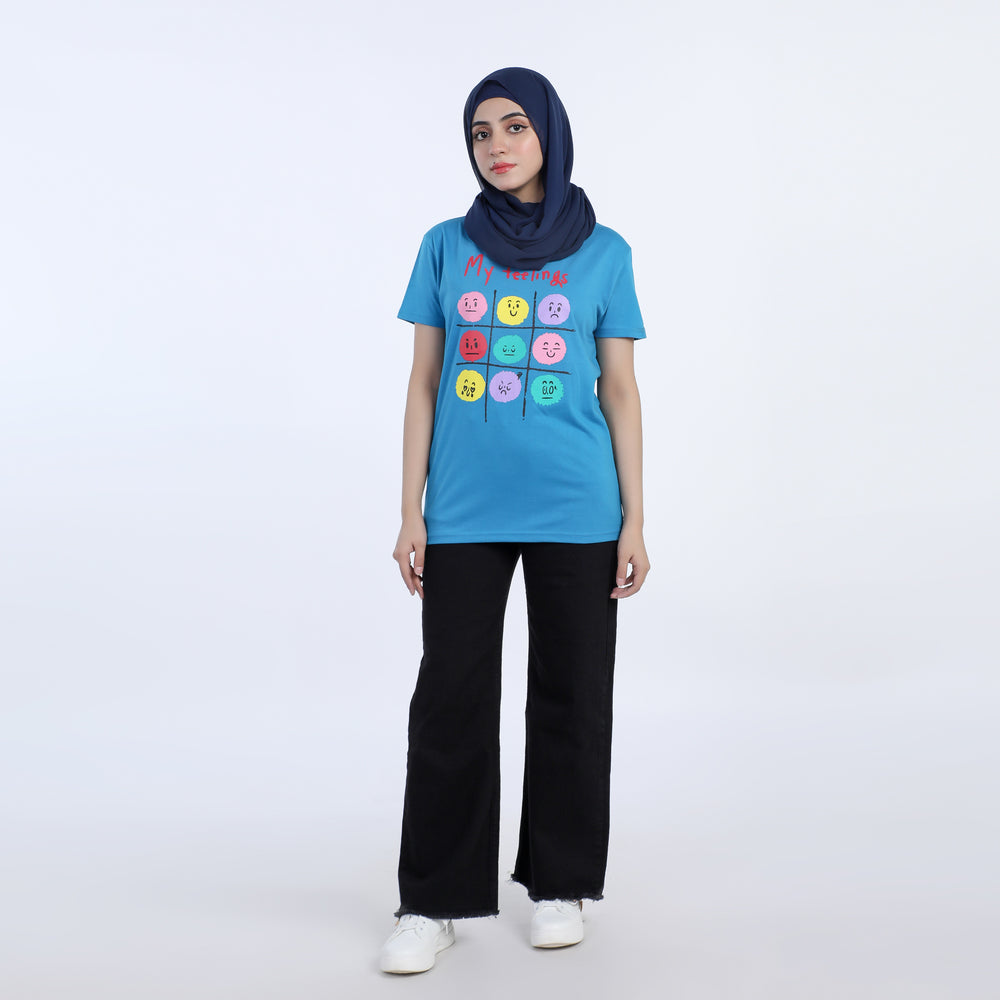 Women's Half Sleeves Printed T-shirt - Blue, Women T-Shirts & Tops, Chase Value, Chase Value