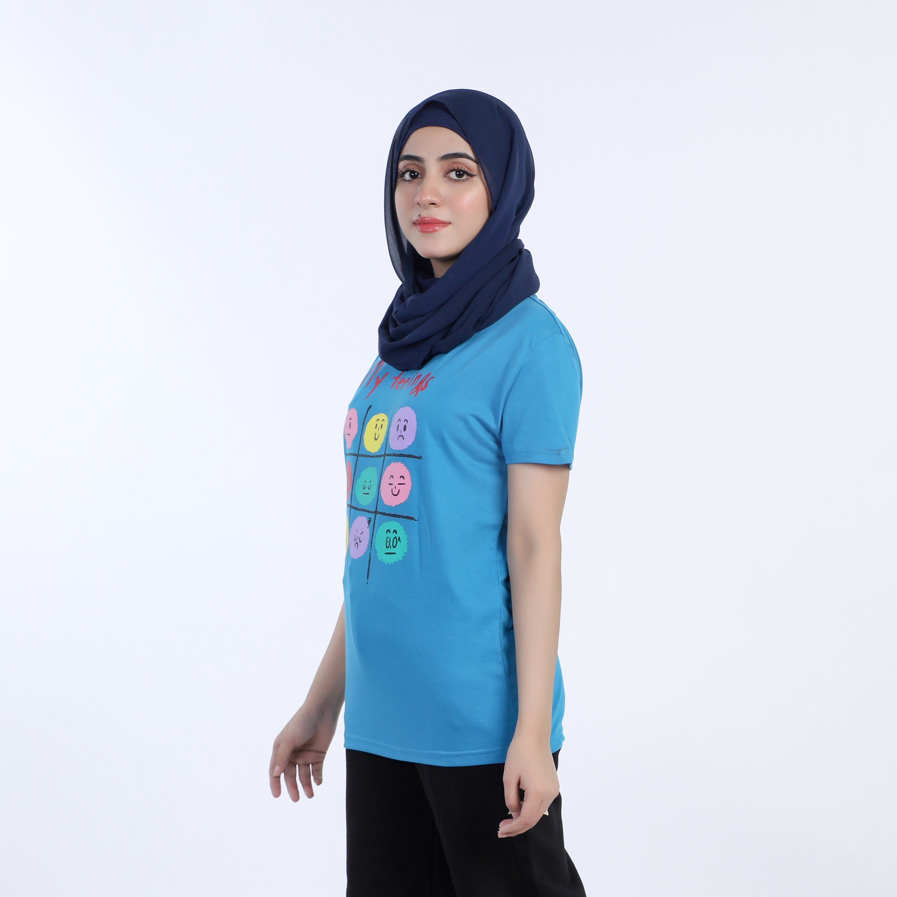 Women's Half Sleeves Printed T-shirt - Blue, Women T-Shirts & Tops, Chase Value, Chase Value