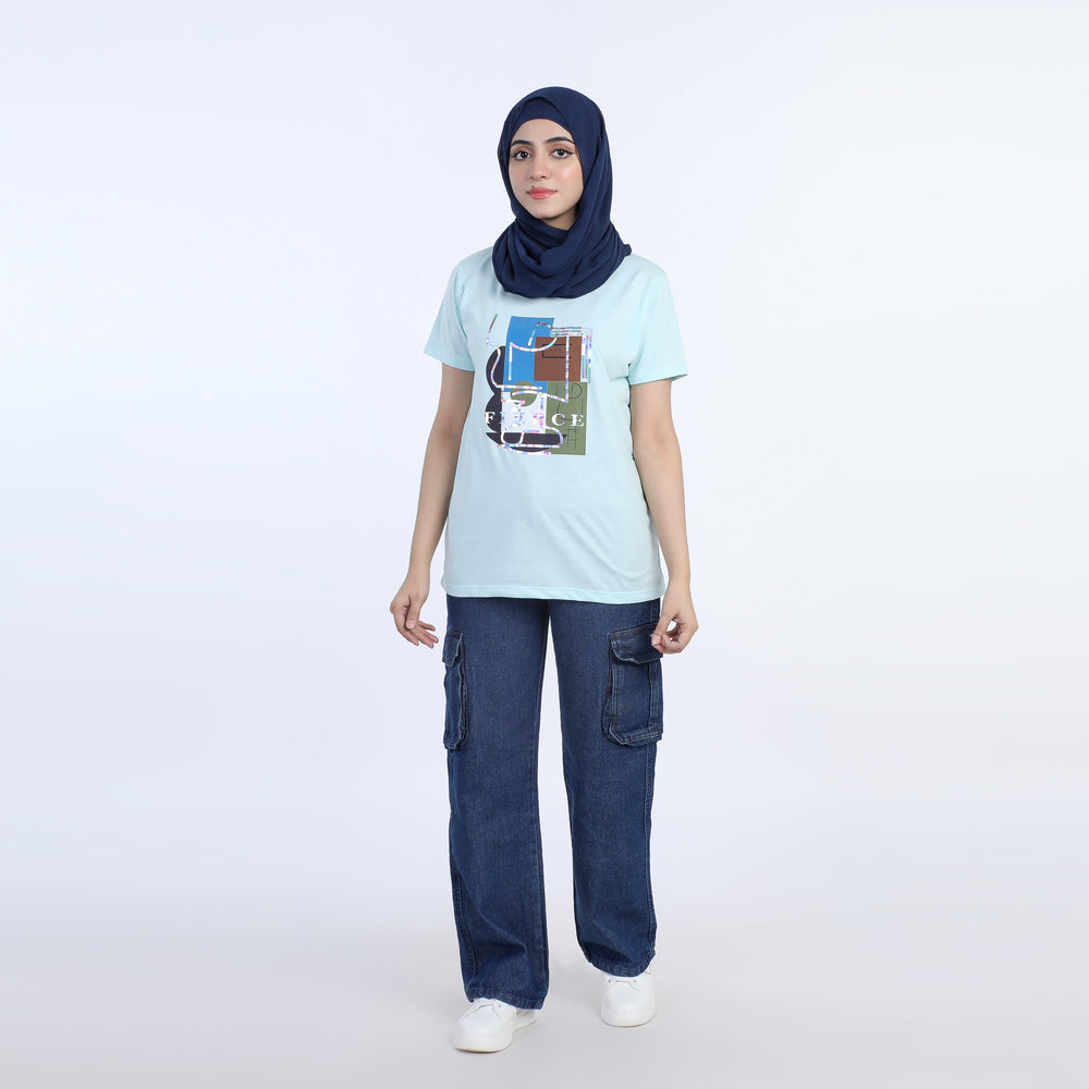 Valuable Women's Half Sleeves T-shirt - Light Blue, Women T-Shirts & Tops, Chase Value, Chase Value