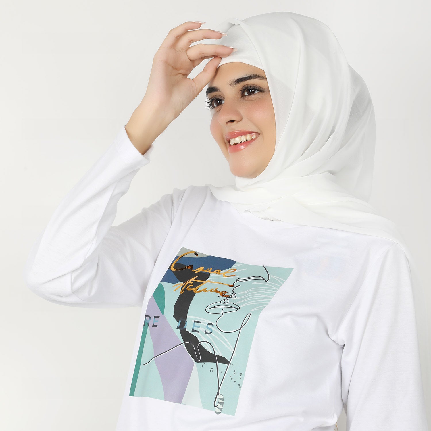 Women's Full Sleeves Printed T-Shirt - White, Women T-Shirts & Tops, Chase Value, Chase Value