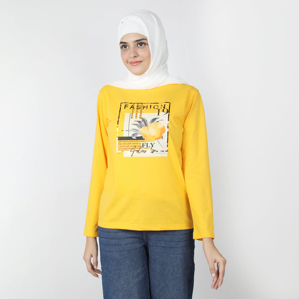 Women's Full Sleeves Printed T-Shirt - Yellow