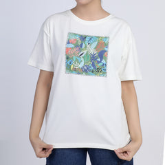 Eminent Women's Half Sleeves Printed T-Shirt - Off White