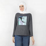 Women's Full Sleeves Printed T-Shirt - Dark Grey, Women T-Shirts & Tops, Chase Value, Chase Value