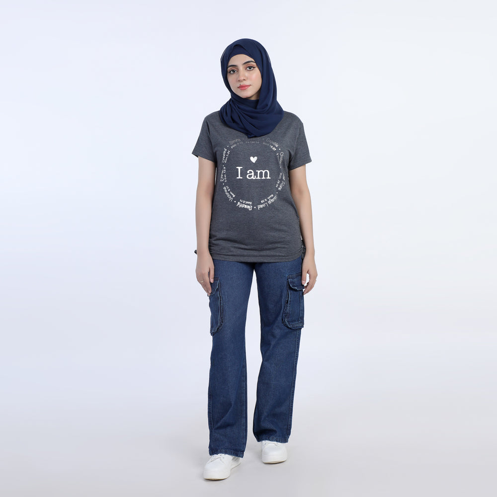 Women's Half Sleeves Printed T-Shirt - Grey, Women T-Shirts & Tops, Chase Value, Chase Value