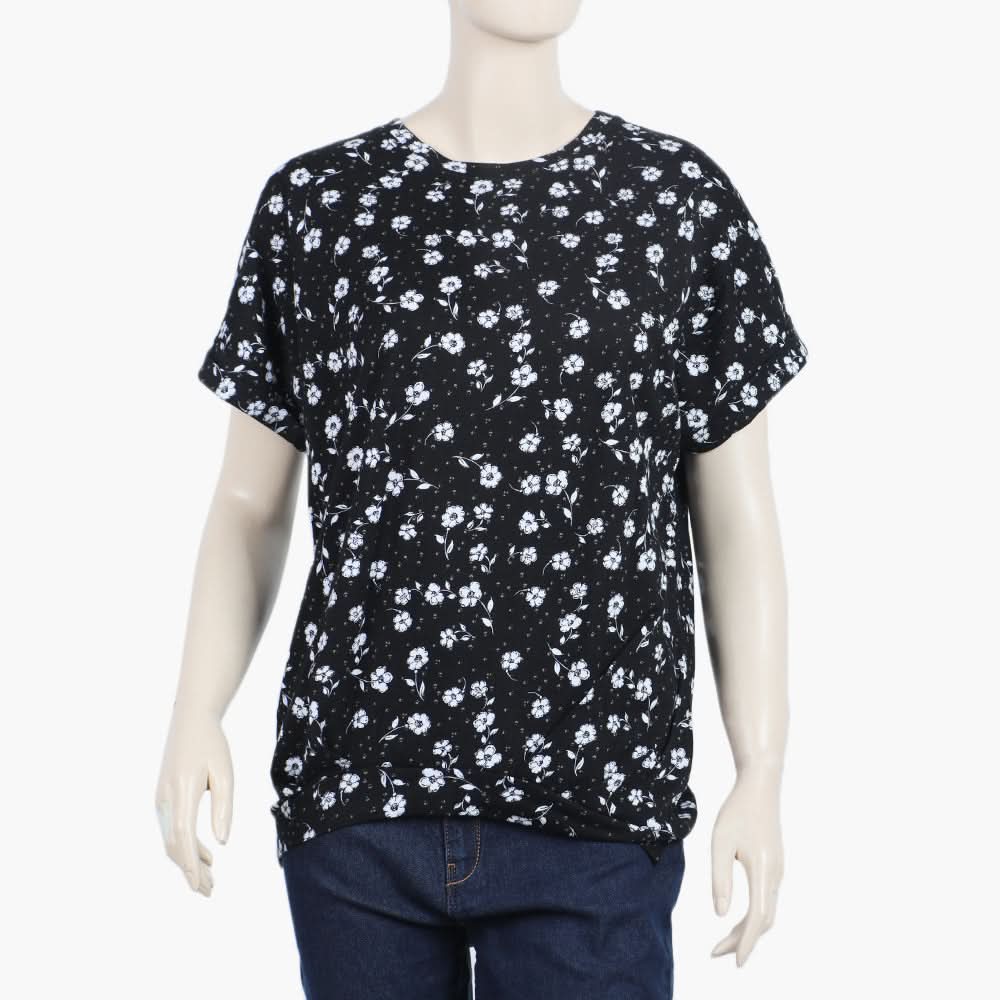 Women's Printed Half Sleeves Top - Black, Women T-Shirts & Tops, Chase Value, Chase Value