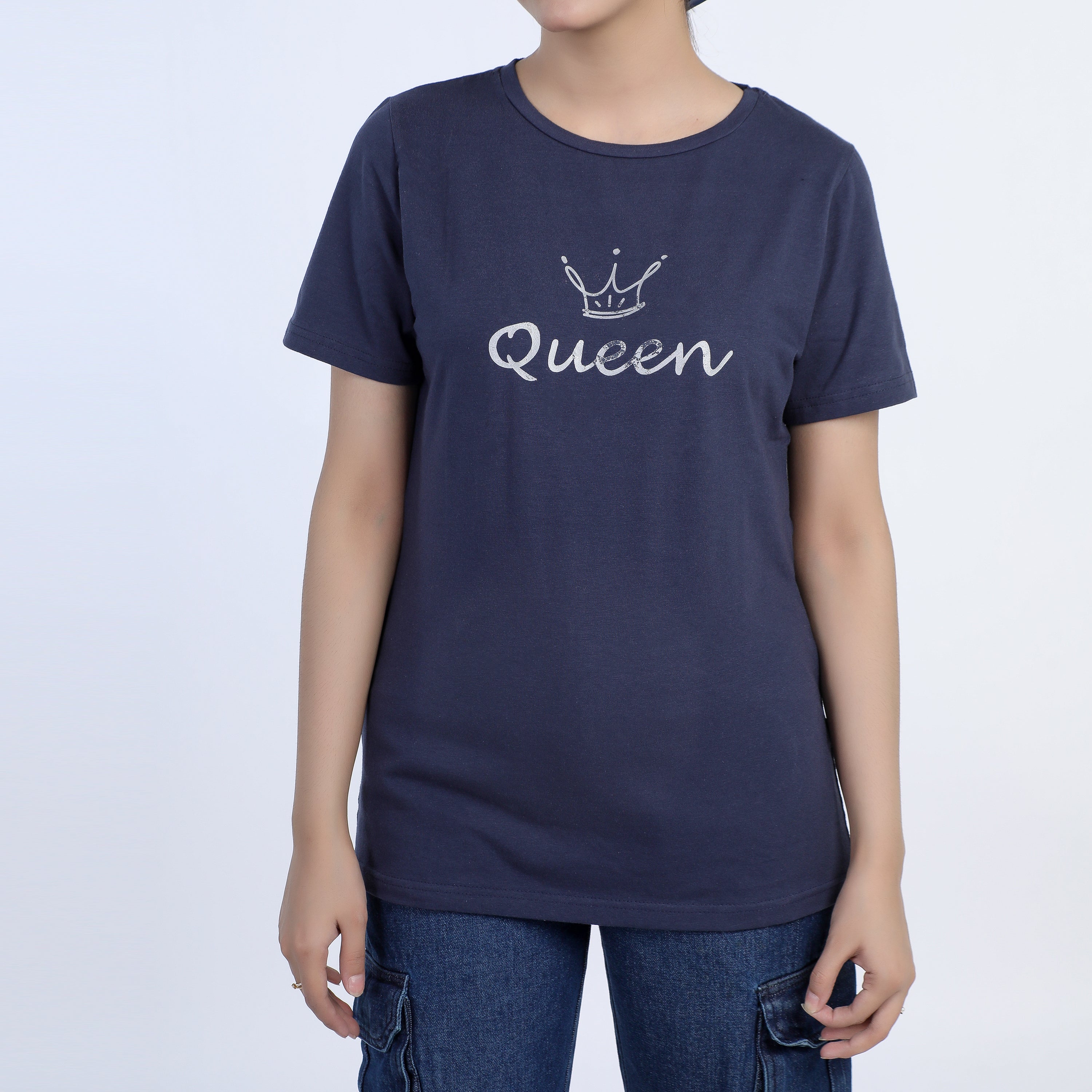 Women's Half Sleeves Printed T-Shirt - Navy Blue, Women T-Shirts & Tops, Chase Value, Chase Value