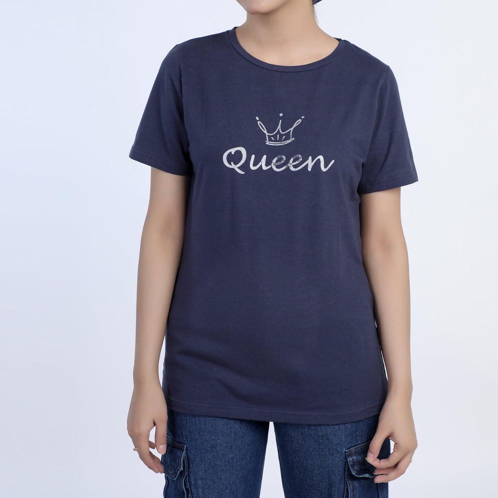 Women's Half Sleeves Printed T-Shirt - Navy Blue, Women T-Shirts & Tops, Chase Value, Chase Value