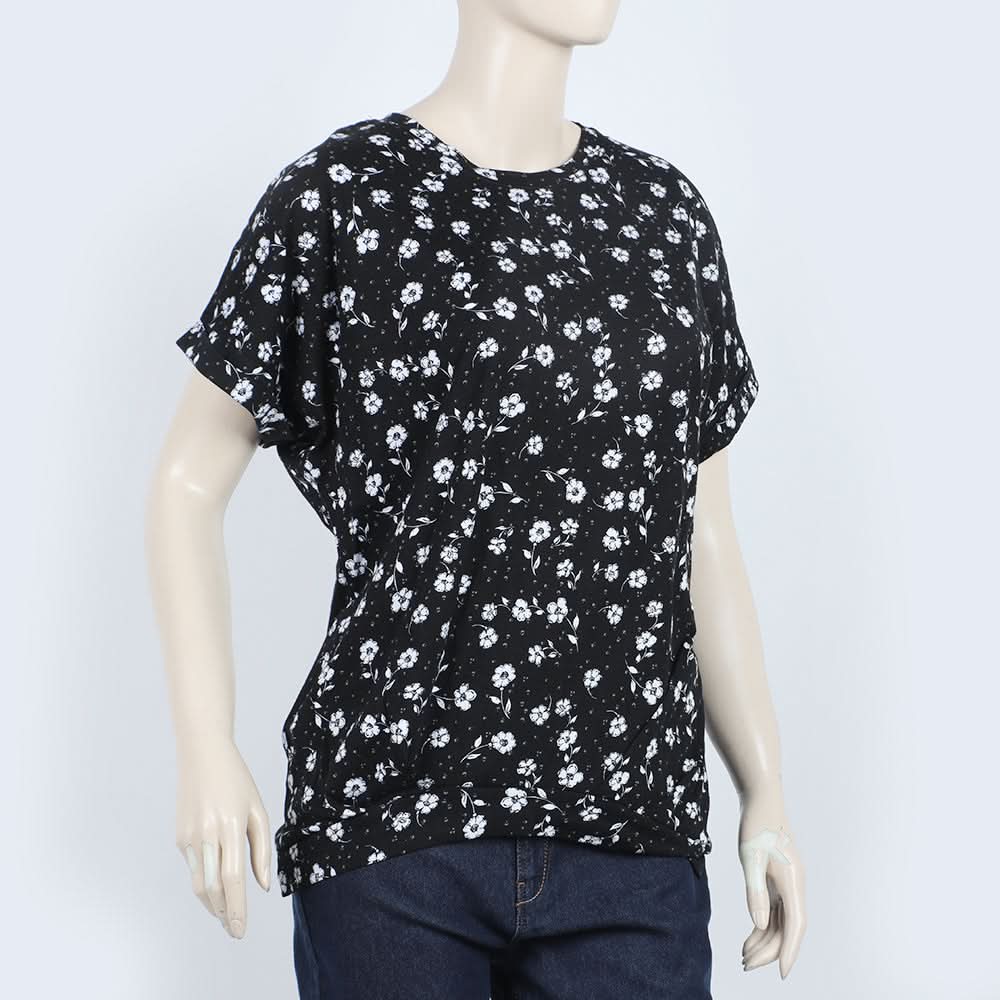 Women's Printed Half Sleeves Top - Black, Women T-Shirts & Tops, Chase Value, Chase Value