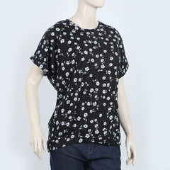 Women's Printed Half Sleeves Top - Black