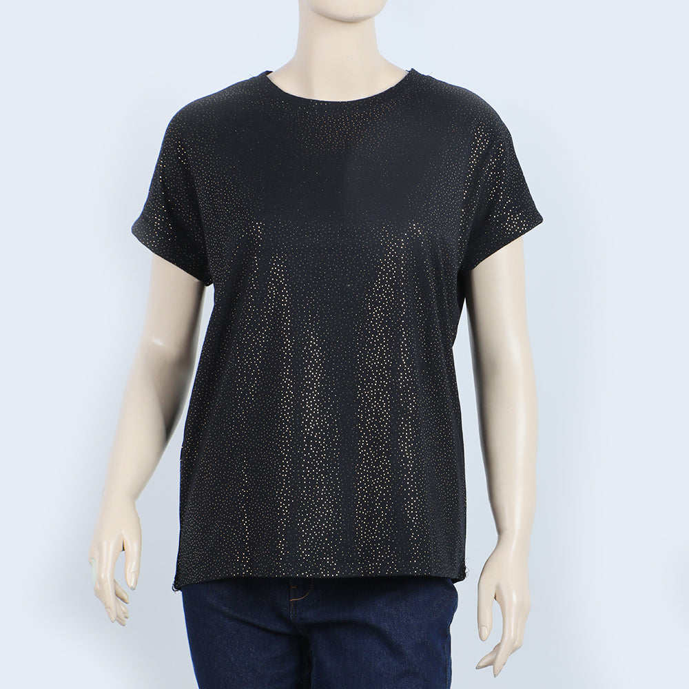 Women's Printed Half Sleeves Top - Black, Women T-Shirts & Tops, Chase Value, Chase Value