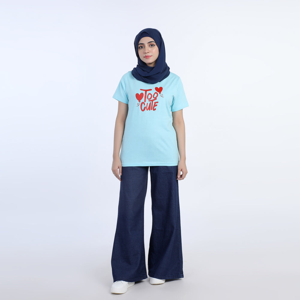 Women's Half Sleeves Printed T-Shirt - Sky Blue, Women T-Shirts & Tops, Chase Value, Chase Value