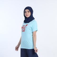 Women's Half Sleeves Printed T-Shirt - Sky Blue