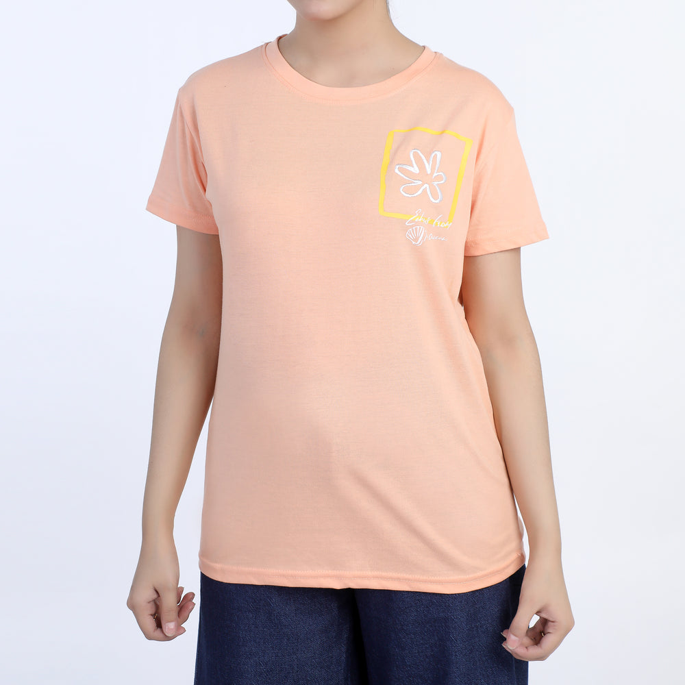 Women's Half Sleeves Printed T-shirt - Tea Pink, Women T-Shirts & Tops, Chase Value, Chase Value