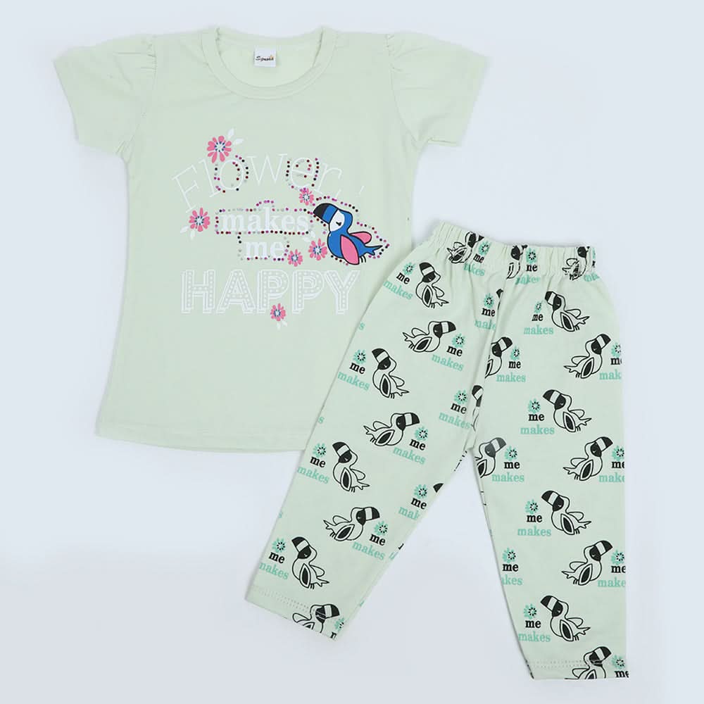 Girls Half Sleeves Capri Suit - Light Green, Girls Suits, Chase Value, Chase Value