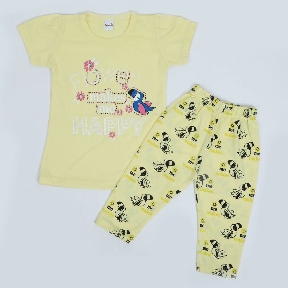 Girls Half Sleeves Capri Suit - Yellow, Girls Suits, Chase Value, Chase Value