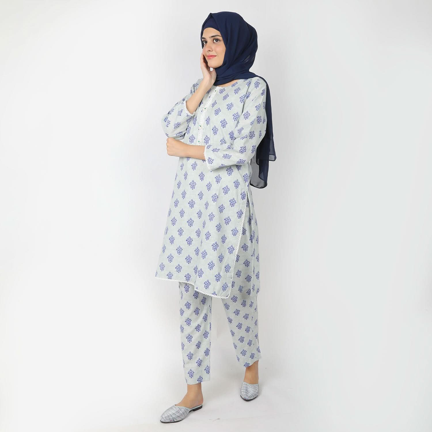 Women's Printed Khaddar Stitched 2pcs Suit - Sea Green, Women Shalwar Suits, Chase Value, Chase Value