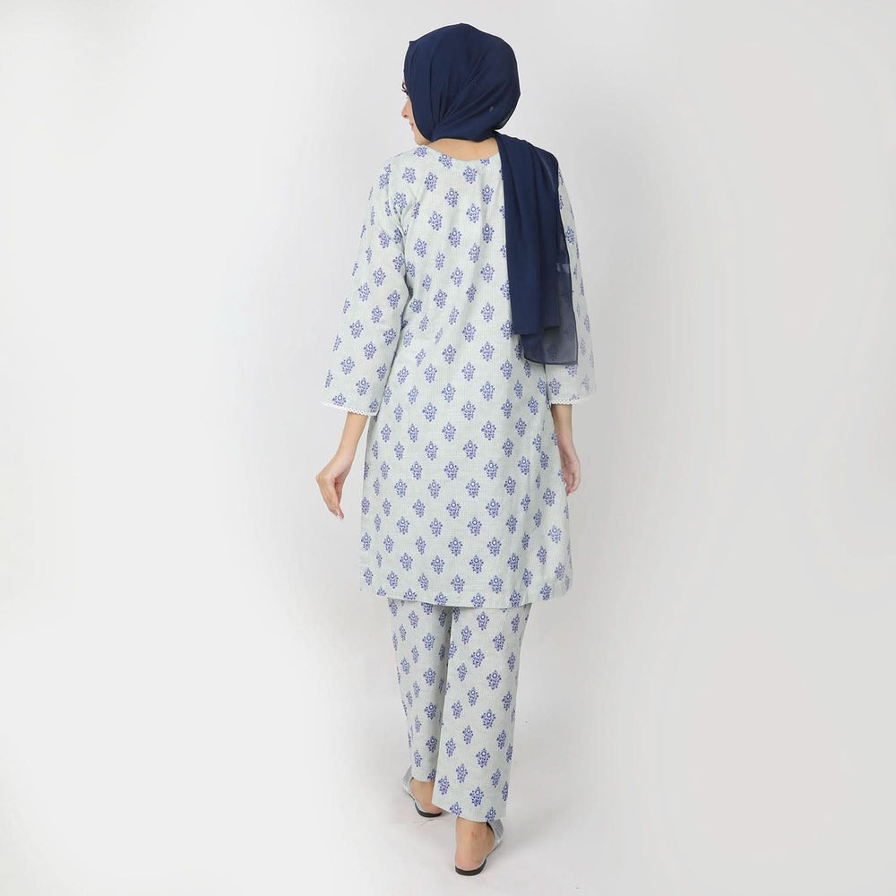 Women's Printed Khaddar Stitched 2pcs Suit - Sea Green, Women Shalwar Suits, Chase Value, Chase Value