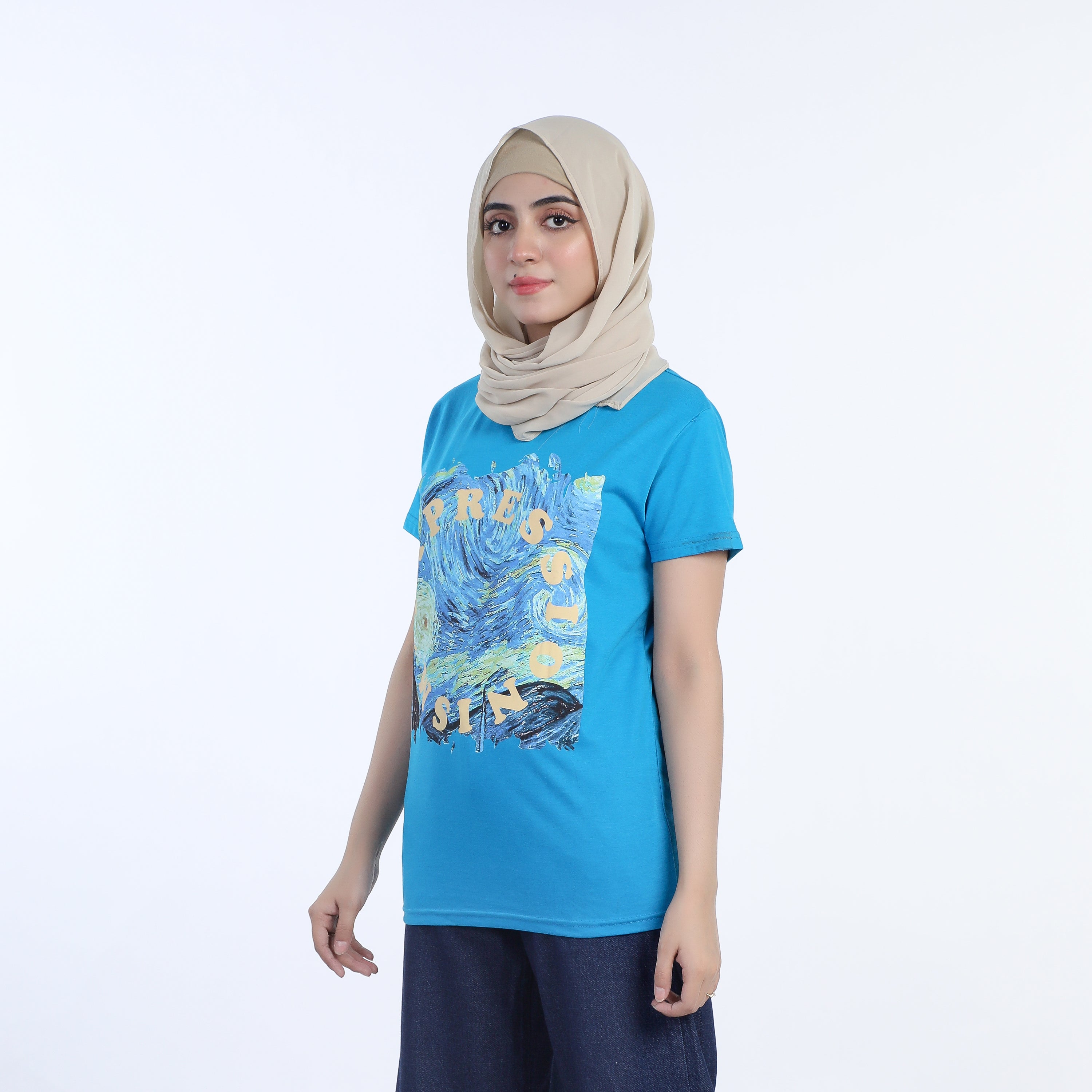 Women's Half Sleeves Printed T-shirt - Blue, Women T-Shirts & Tops, Chase Value, Chase Value