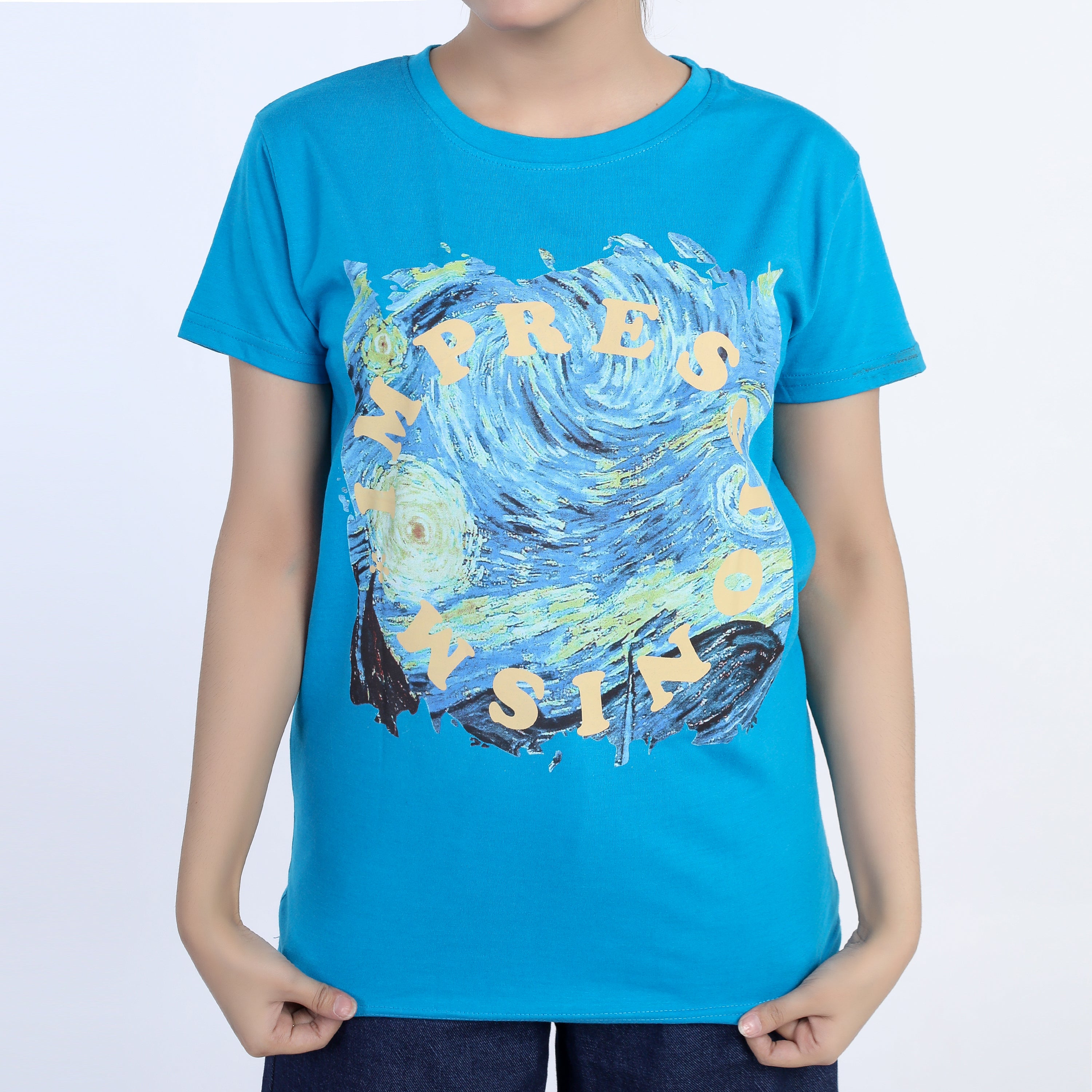 Women's Half Sleeves Printed T-shirt - Blue, Women T-Shirts & Tops, Chase Value, Chase Value