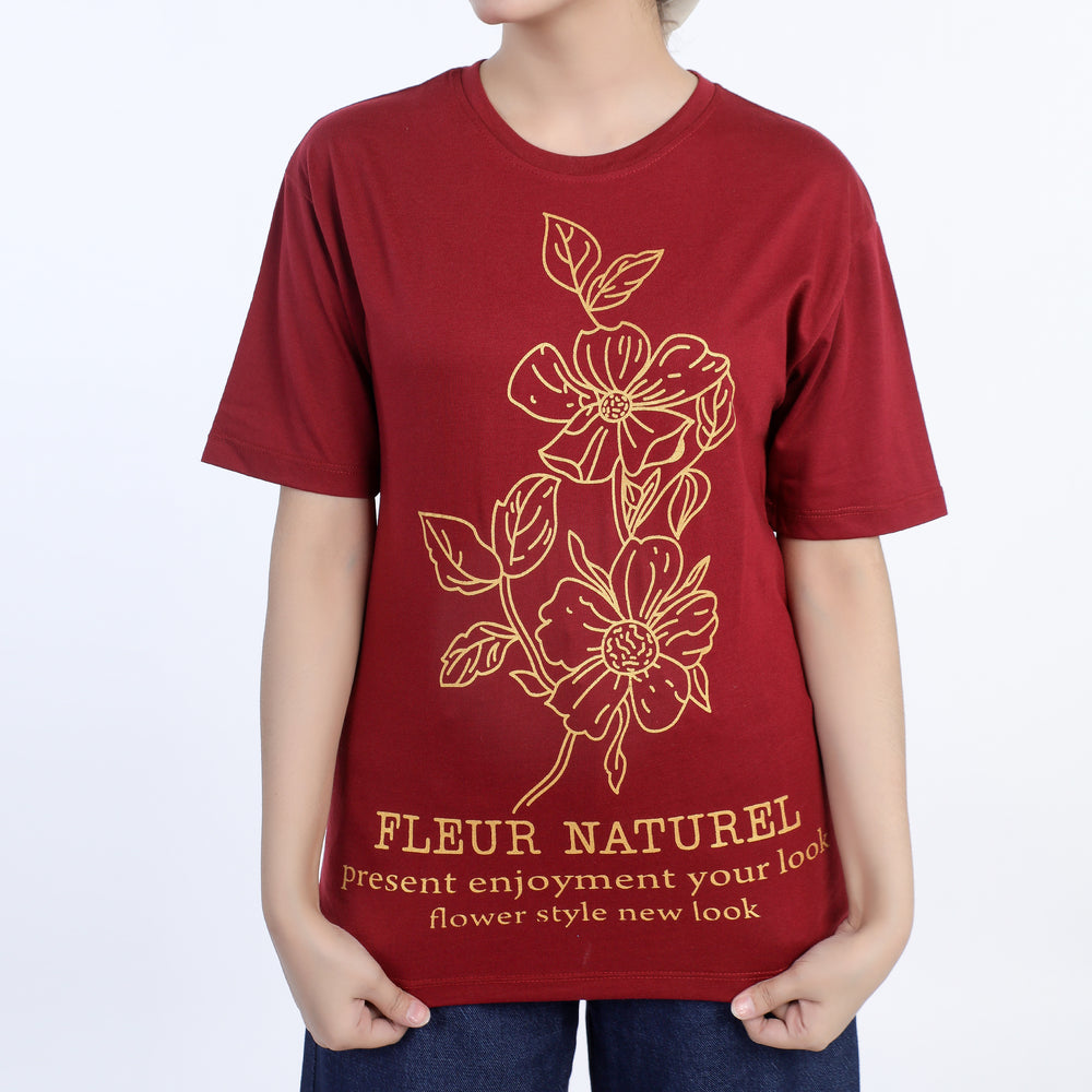 Women's Half Sleeves Printed T-Shirt - Maroon, Women T-Shirts & Tops, Chase Value, Chase Value