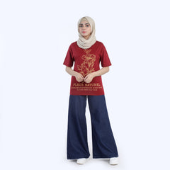 Women's Half Sleeves Printed T-Shirt - Maroon