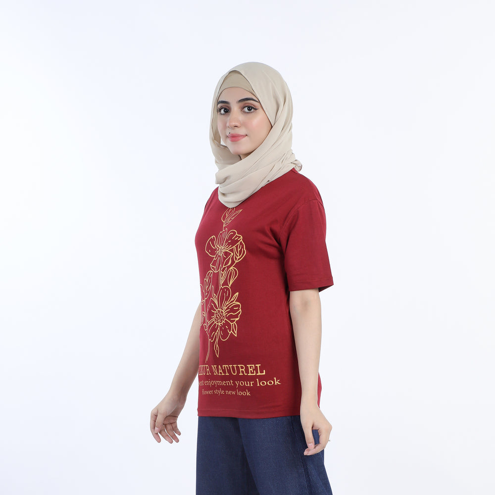 Women's Half Sleeves Printed T-Shirt - Maroon, Women T-Shirts & Tops, Chase Value, Chase Value