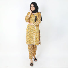 Women's Printed Khaddar Stitched 2pcs Suit - Yellow