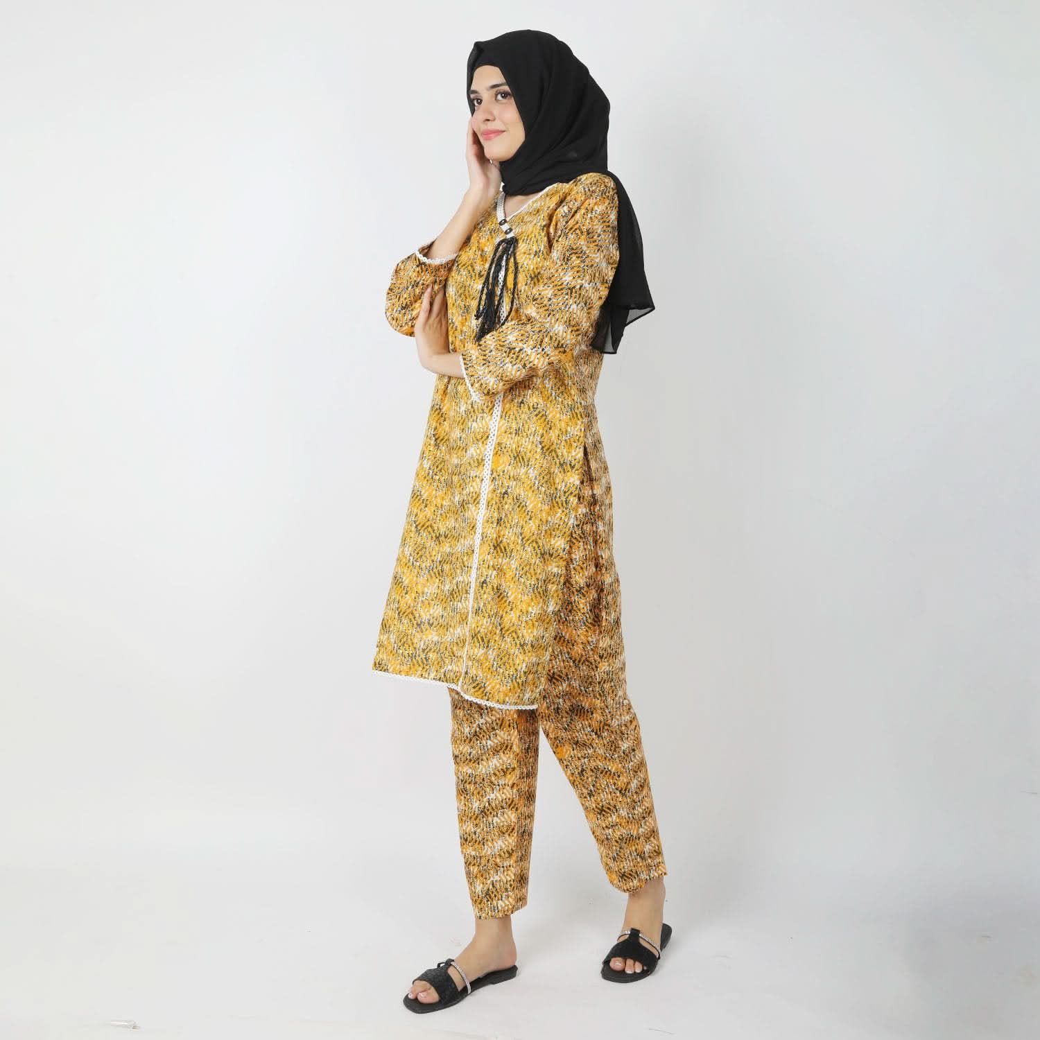 Women's Printed Khaddar Stitched 2pcs Suit - Yellow, Women Shalwar Suits, Chase Value, Chase Value