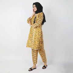 Women's Printed Khaddar Stitched 2pcs Suit - Yellow