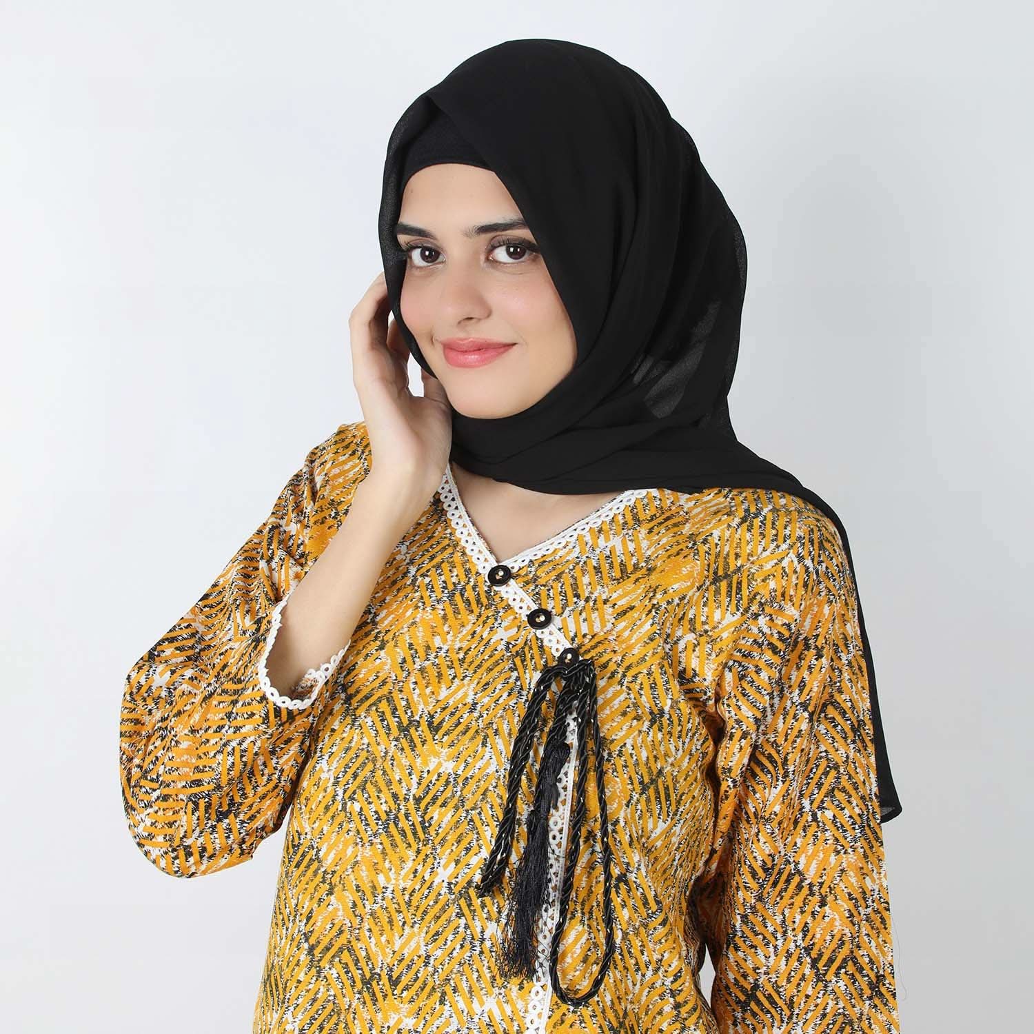 Women's Printed Khaddar Stitched 2pcs Suit - Yellow, Women Shalwar Suits, Chase Value, Chase Value