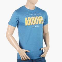 Men's Printed Half Sleeves Round Neck T-Shirt - Steel Blue