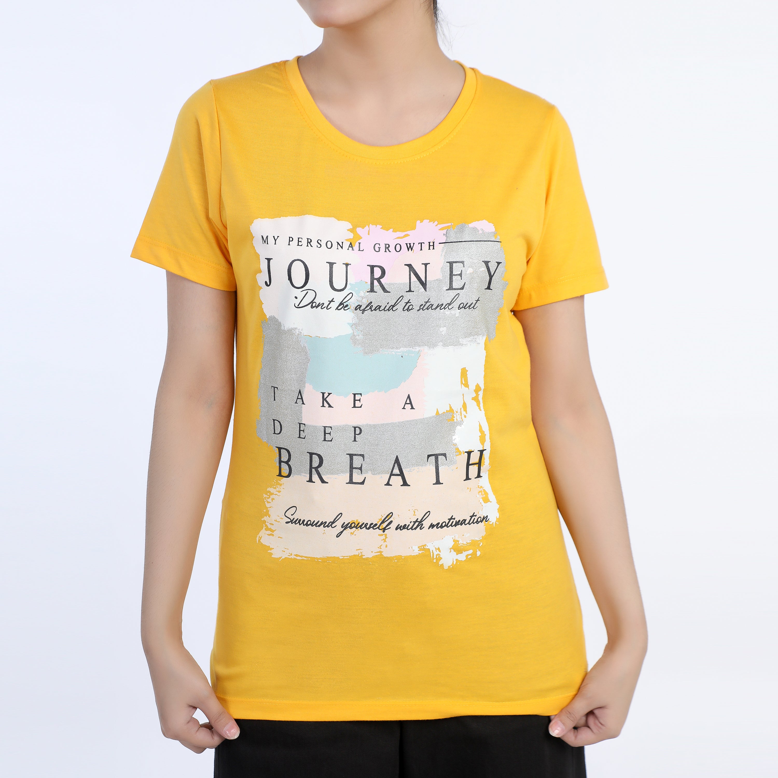 Women's Half Sleeves Printed T-Shirt - Yellow, Women T-Shirts & Tops, Chase Value, Chase Value