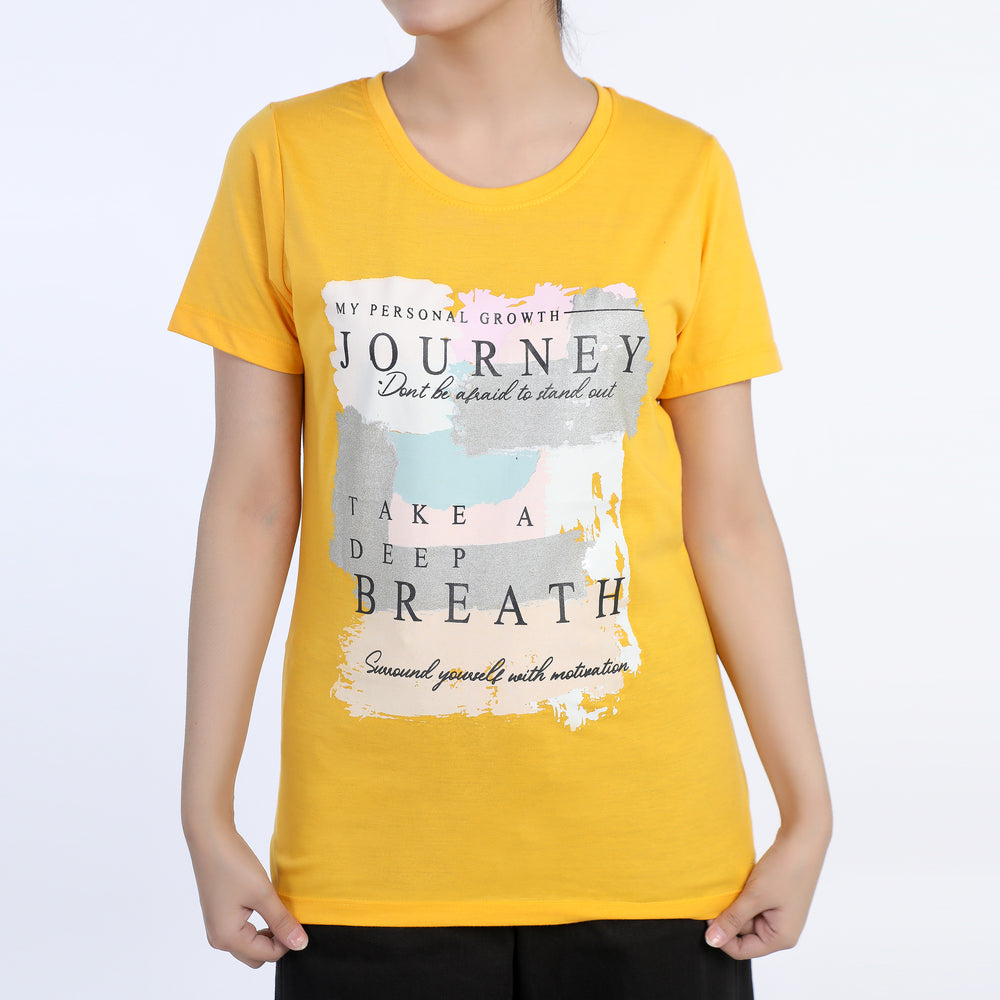 Women's Half Sleeves Printed T-Shirt - Yellow, Women T-Shirts & Tops, Chase Value, Chase Value