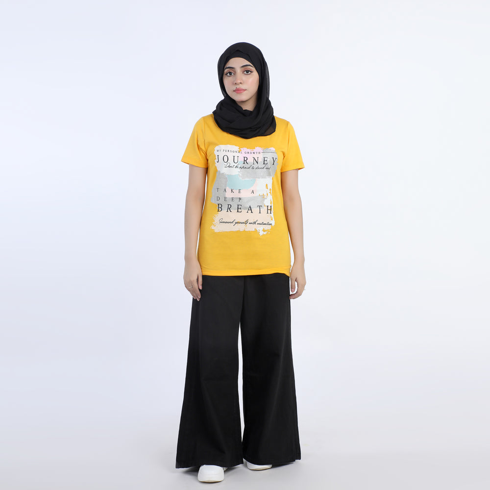 Women's Half Sleeves Printed T-Shirt - Yellow, Women T-Shirts & Tops, Chase Value, Chase Value