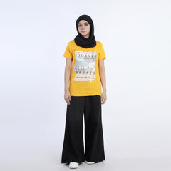 Women's Half Sleeves Printed T-Shirt - Yellow