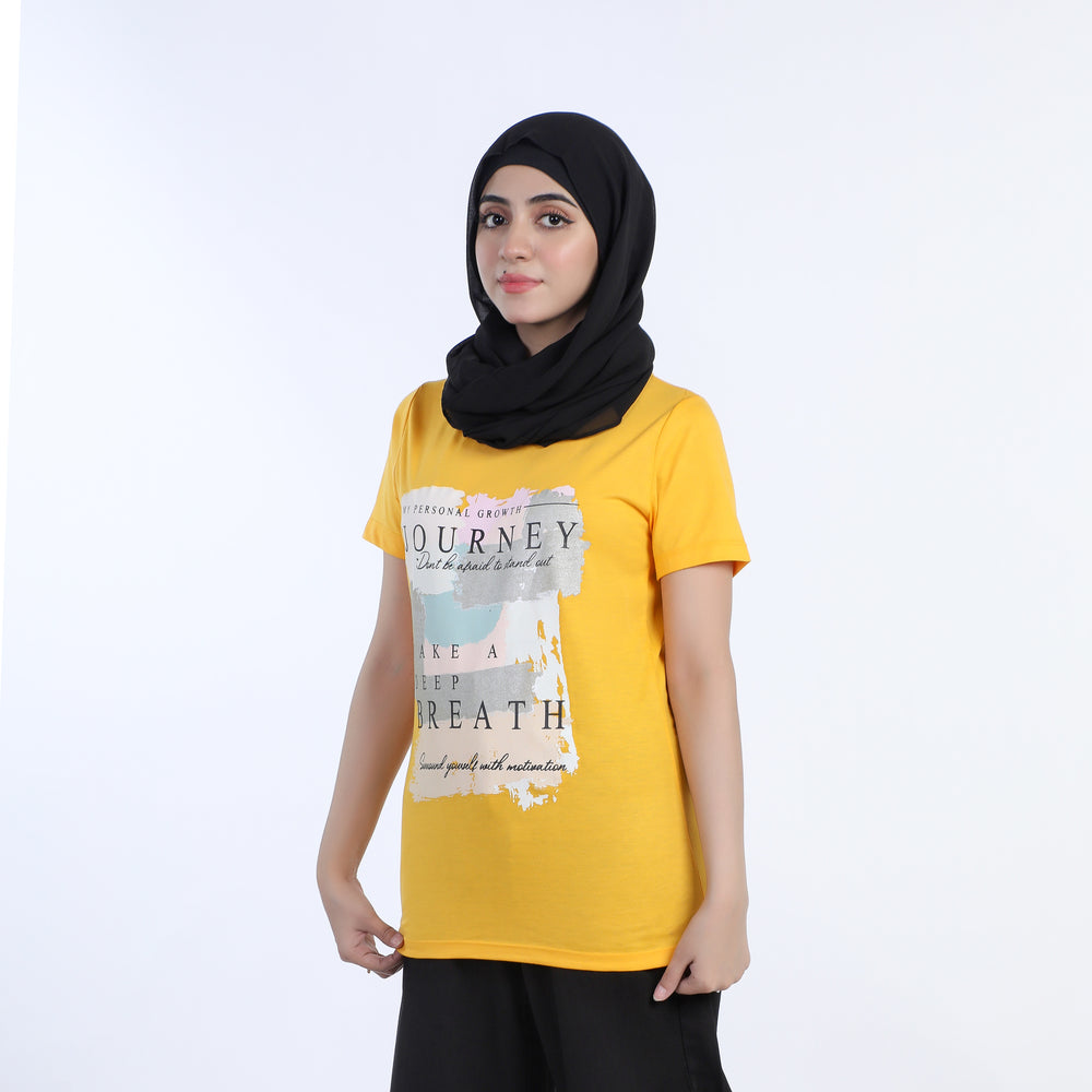 Women's Half Sleeves Printed T-Shirt - Yellow, Women T-Shirts & Tops, Chase Value, Chase Value