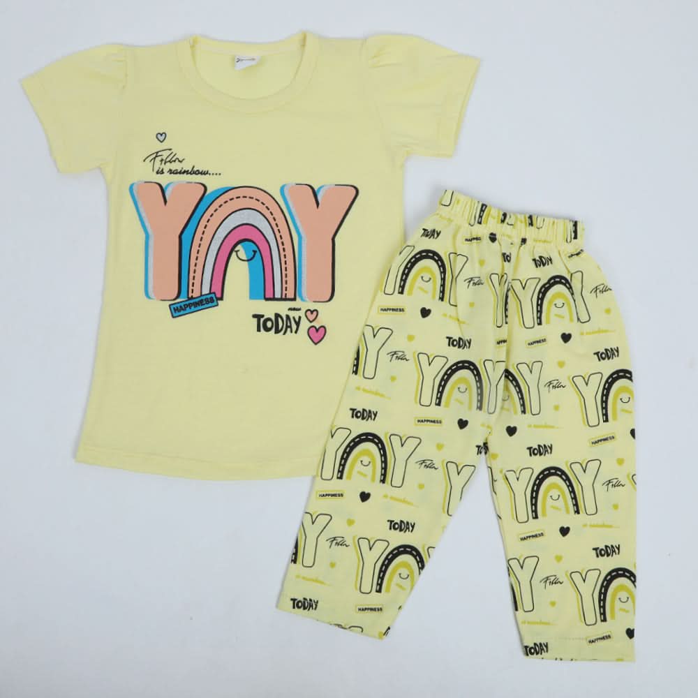 Girls Half Sleeves Capri Suit - Yellow, Girls Suits, Chase Value, Chase Value