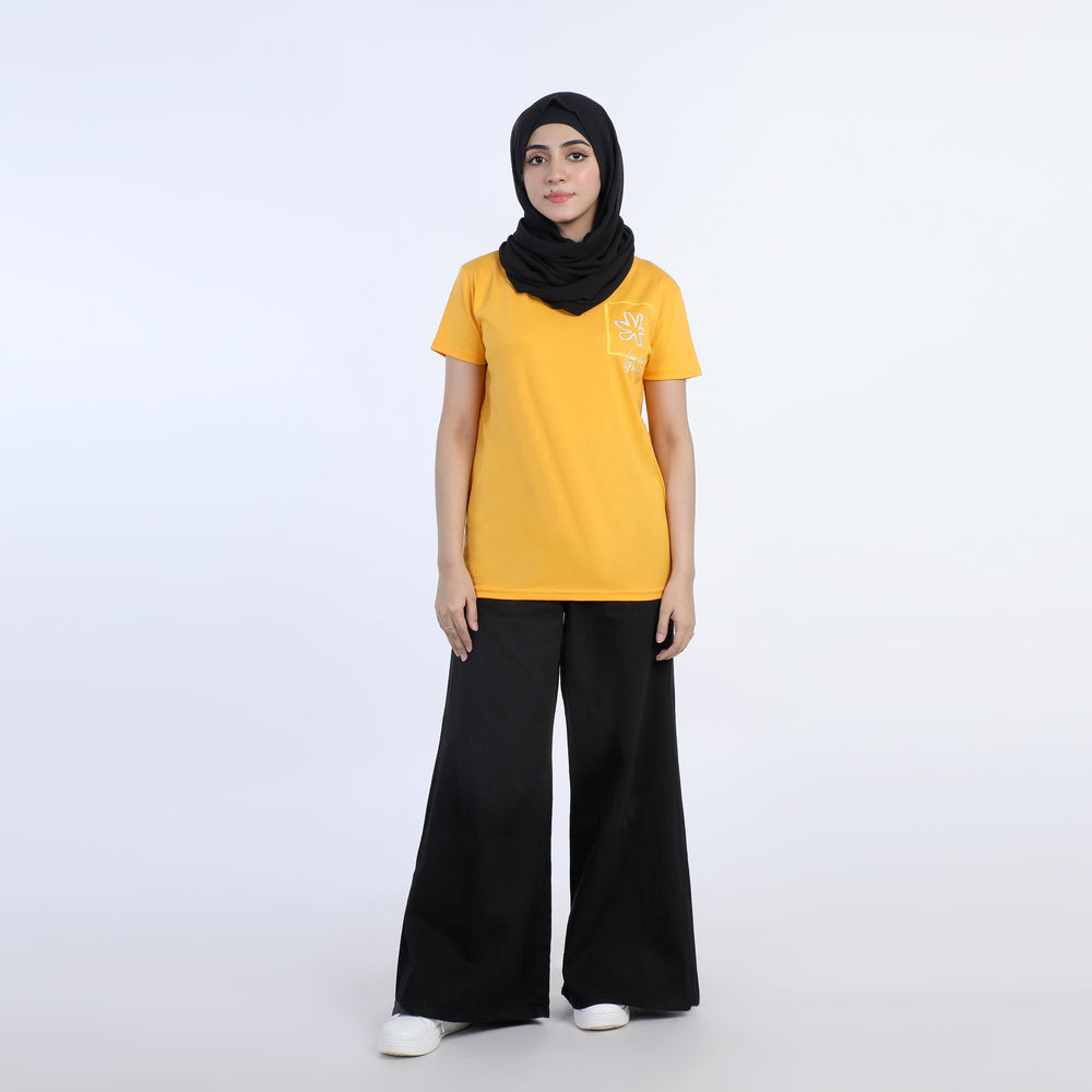 Women's Half Sleeves Printed T-shirt - Yellow, Women T-Shirts & Tops, Chase Value, Chase Value