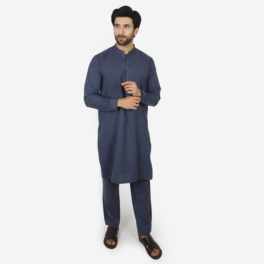 Eminent Men's Embroidered Kurta Pajama Suit - Denim Blue