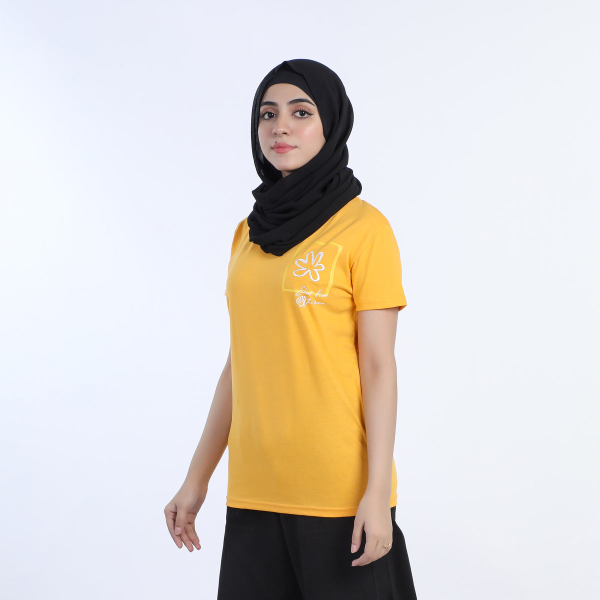 Women's Half Sleeves Printed T-shirt - Yellow, Women T-Shirts & Tops, Chase Value, Chase Value