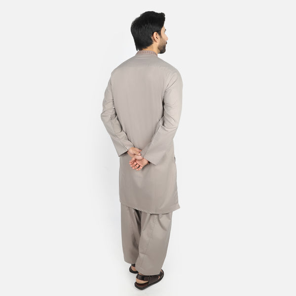 Men's Embroidered Stitched Shalwar Suit - Peach