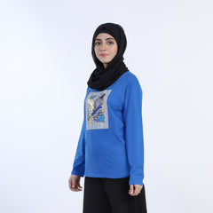 Women's Full Sleeves Printed T-Shirt - Blue