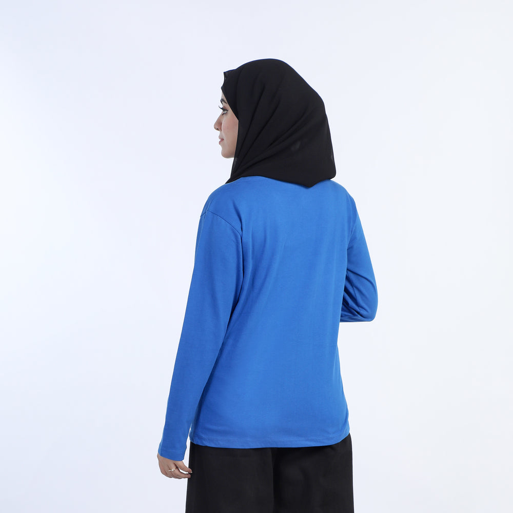 Women's Full Sleeves Printed T-Shirt - Blue, Women T-Shirts & Tops, Chase Value, Chase Value