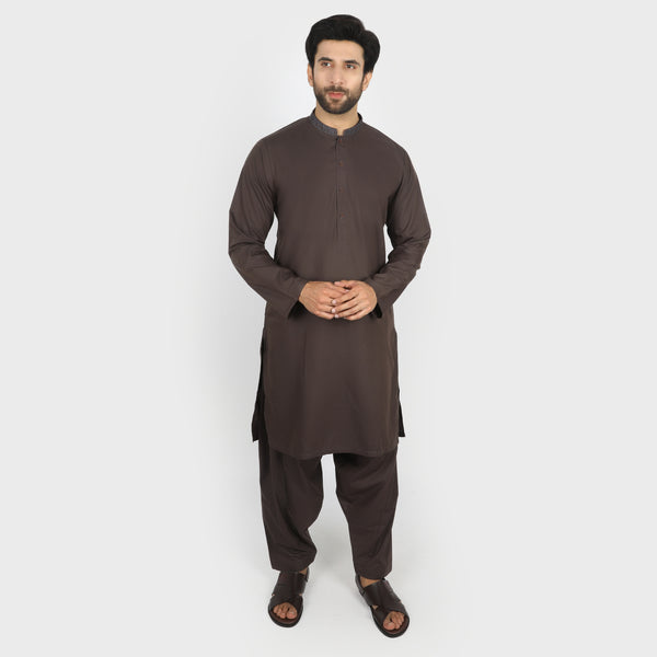 Valuables Men Embroidered Shalwar Suit - Dark Brown